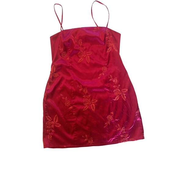 Victoria's Secret Other - Victorias Secret Y2K Sz L Satin Slip Dress Fuscia Pink w Orange Floral Pattern